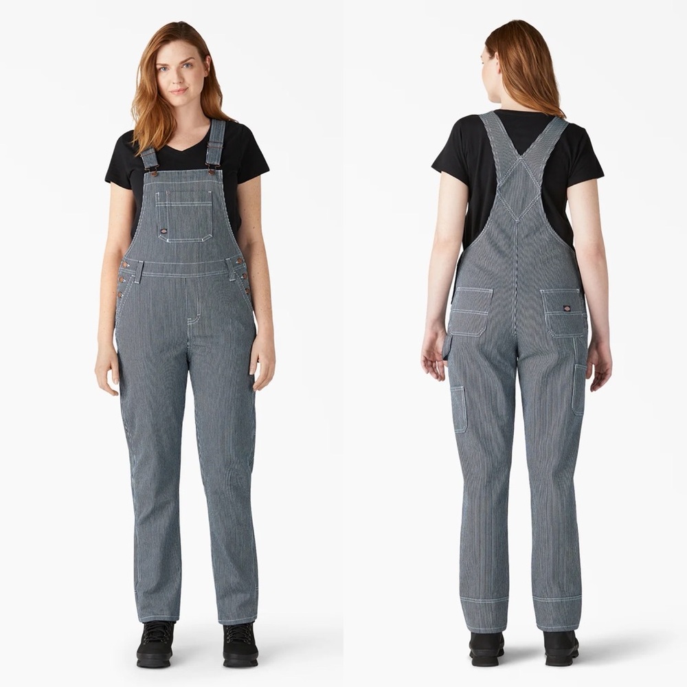 Women's Hickory Stripe Boyfriend Fit Bib Overalls NWT